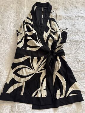 VICI Black & Cream One-Shoulder Wrap Dress